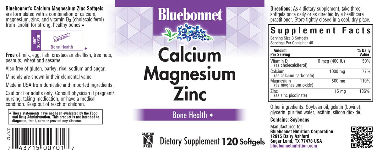 Bluebonnet Calcium Magnesium Zinc & Vitamin D3