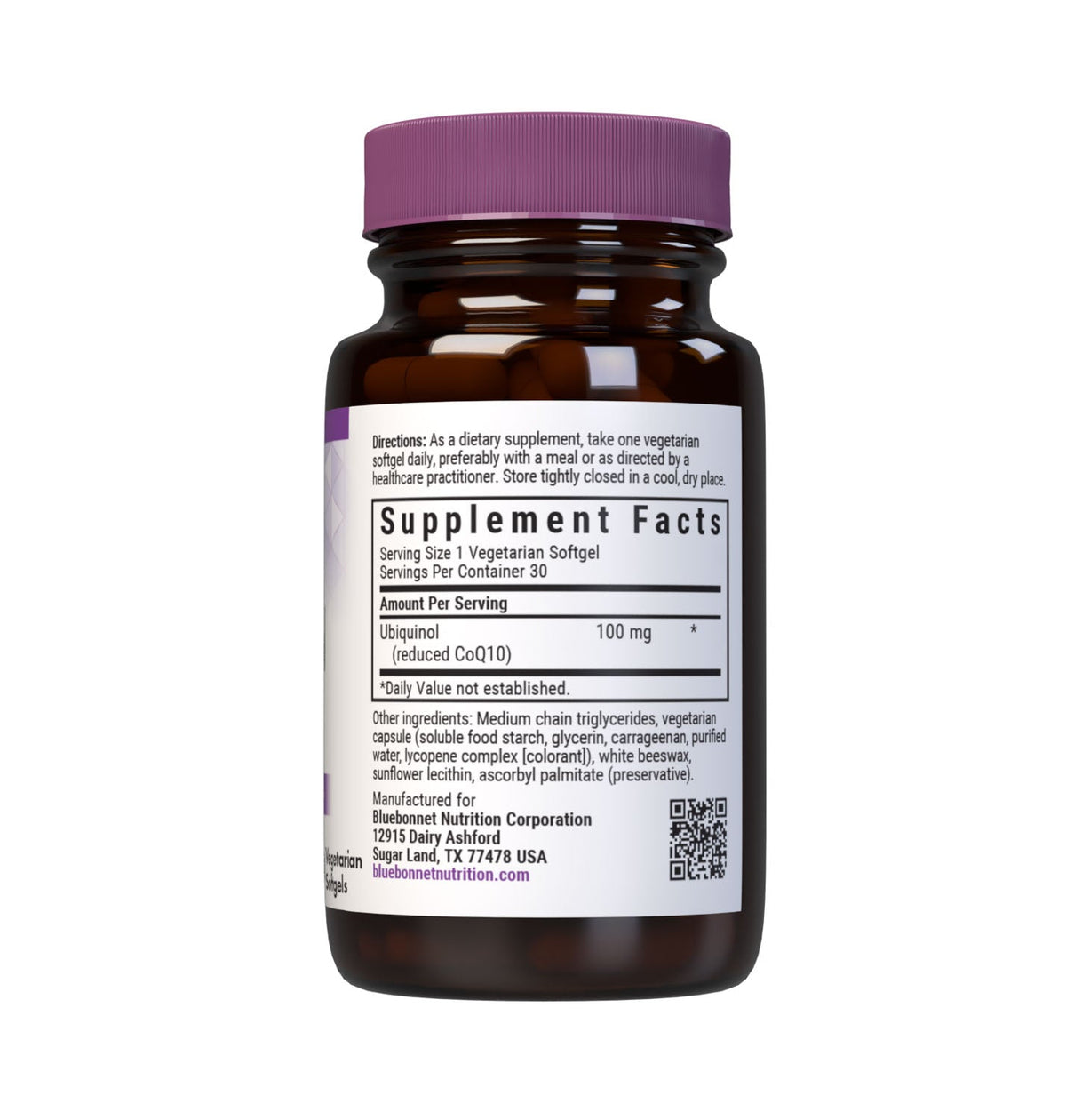 Supplement Facts for Bluebonnet Ubiquinol COQ10 100mg