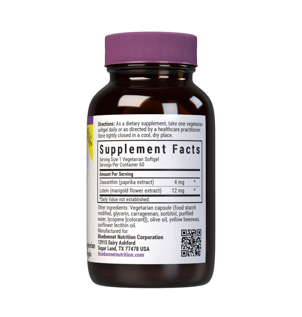 Supplement Facts for Bluebonnet Zeaxanthin 4mg + Lutein
