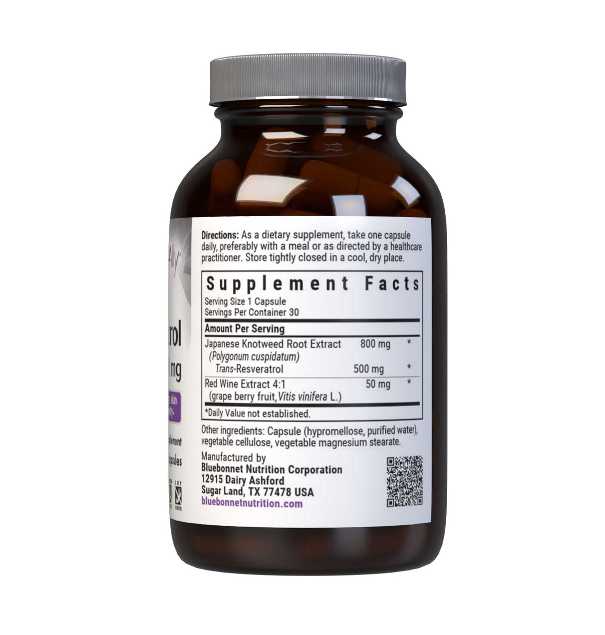 Supplement Facts for Bluebonnet Beautiful Ally Resveratrol 500mg
