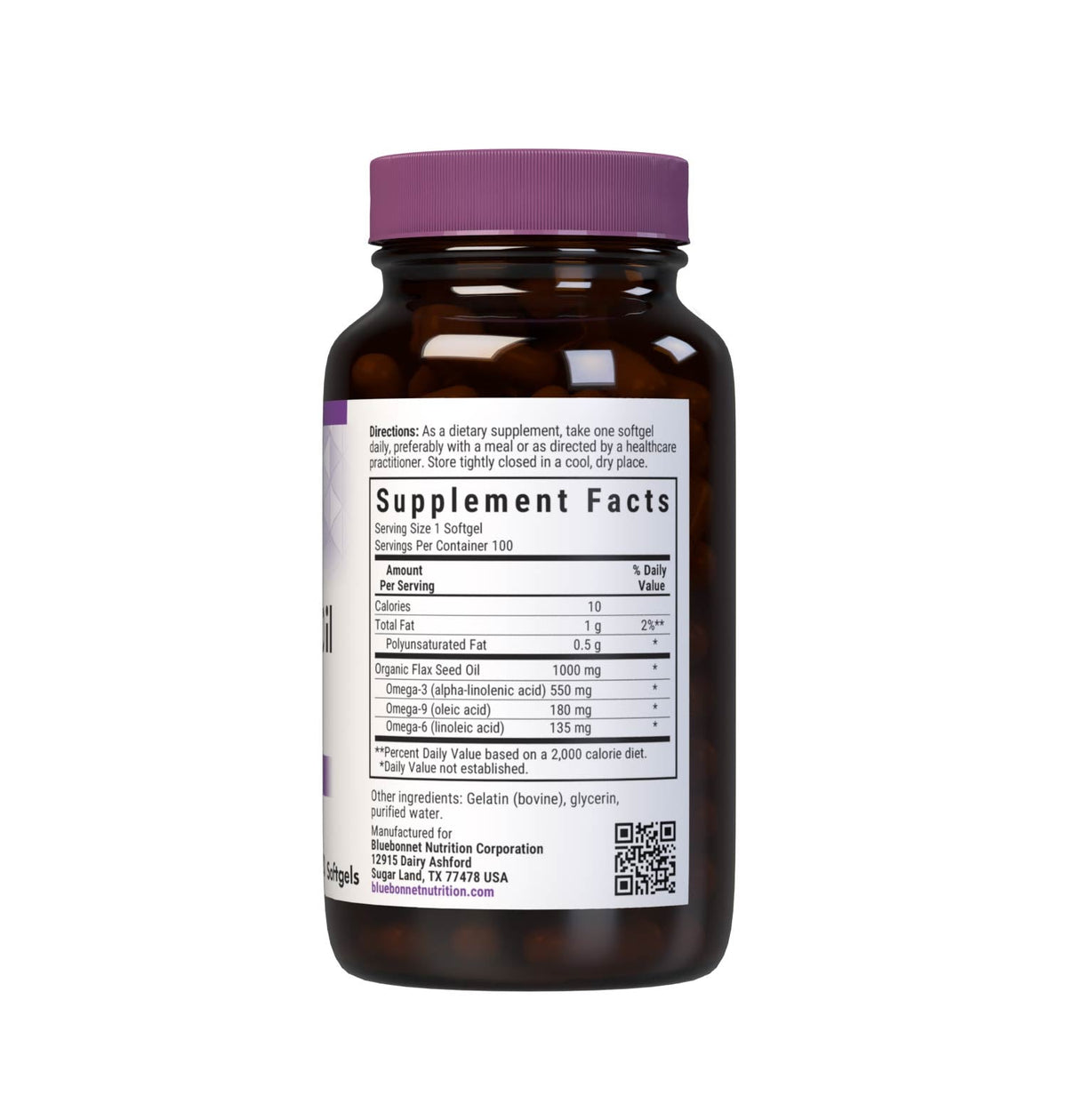 Supplement Facts for Bluebonnet Flax Seed Oil 1000mg
