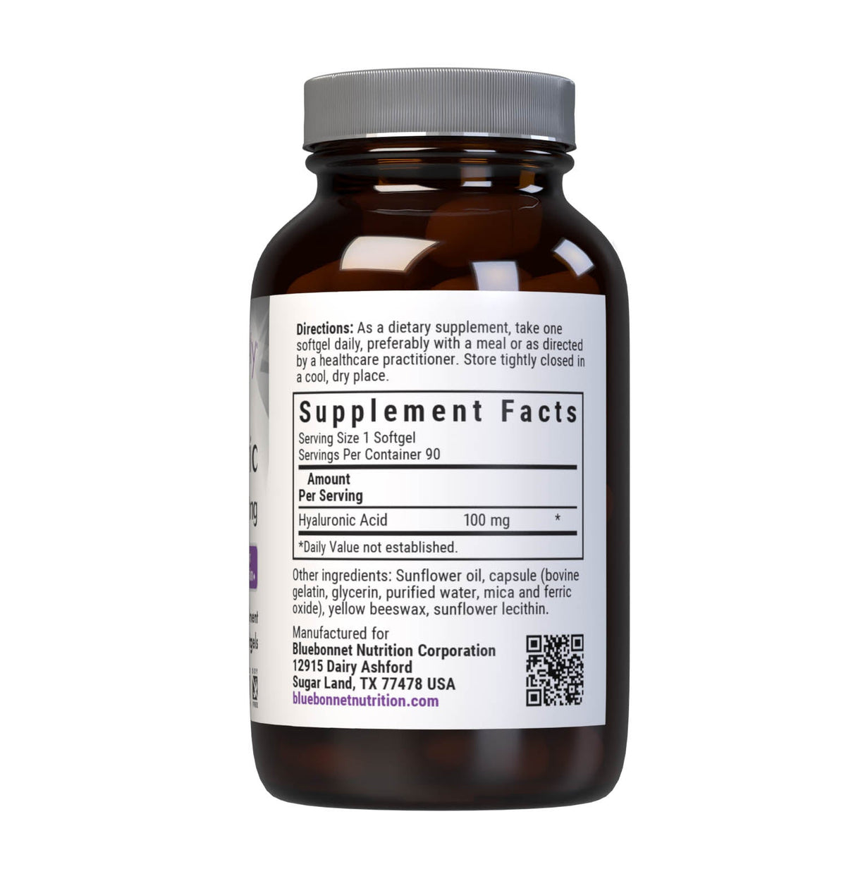 Supplement Facts for Bluebonnet Beautiful Ally Hyaluronic Acid 100mg
