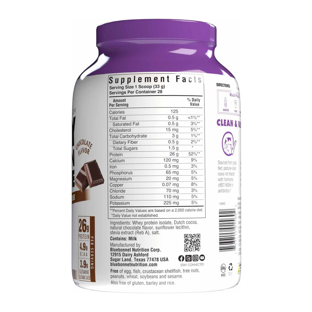 Supplement Facts for Bluebonnet Whey Protein Isolate, Chocolate