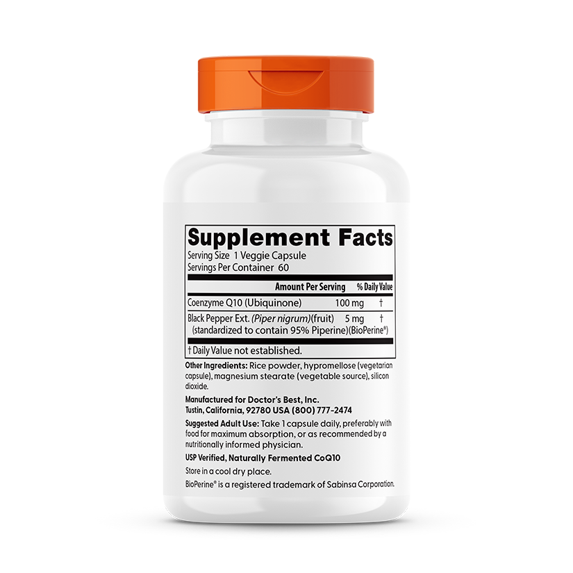 Supplement Facts for Doctor's Best High Absorption CoQ10 with BioPerine, 100 mg