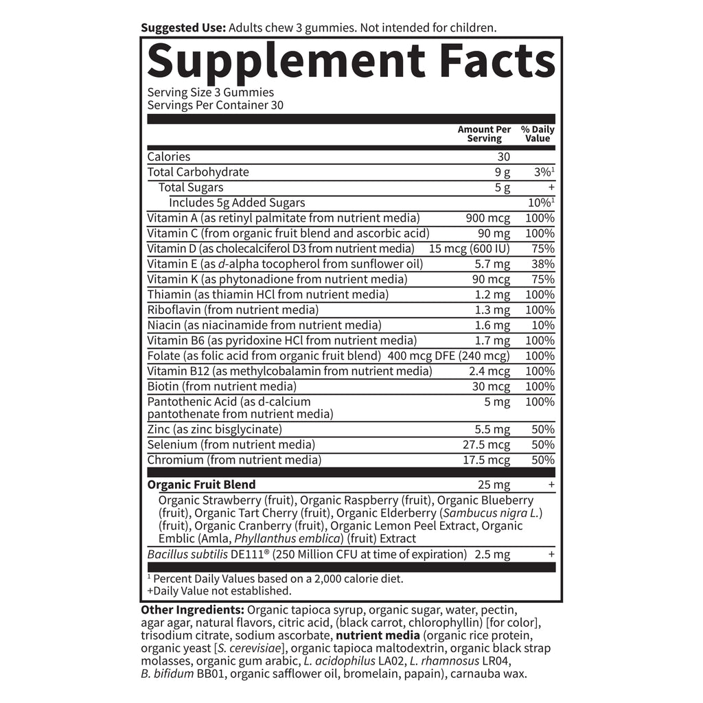 Garden of Life Vitamin Code Men's Multi Gummies - Supplement Facts - 90 GUMMIES