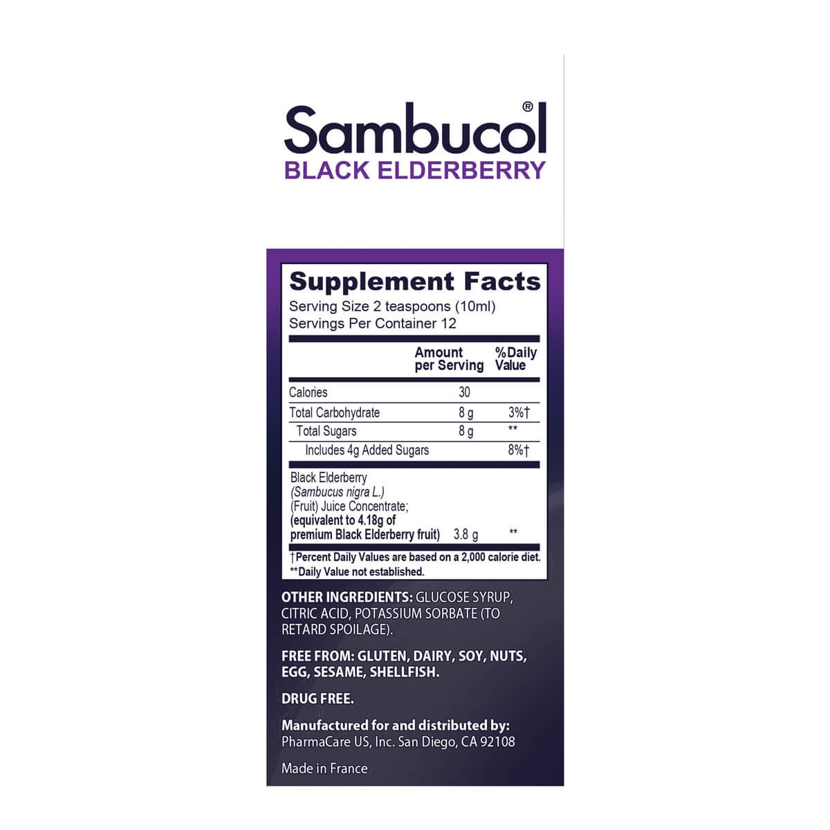Supplement Facts for Sambucol Black Elderberry Syrup, Original Formula