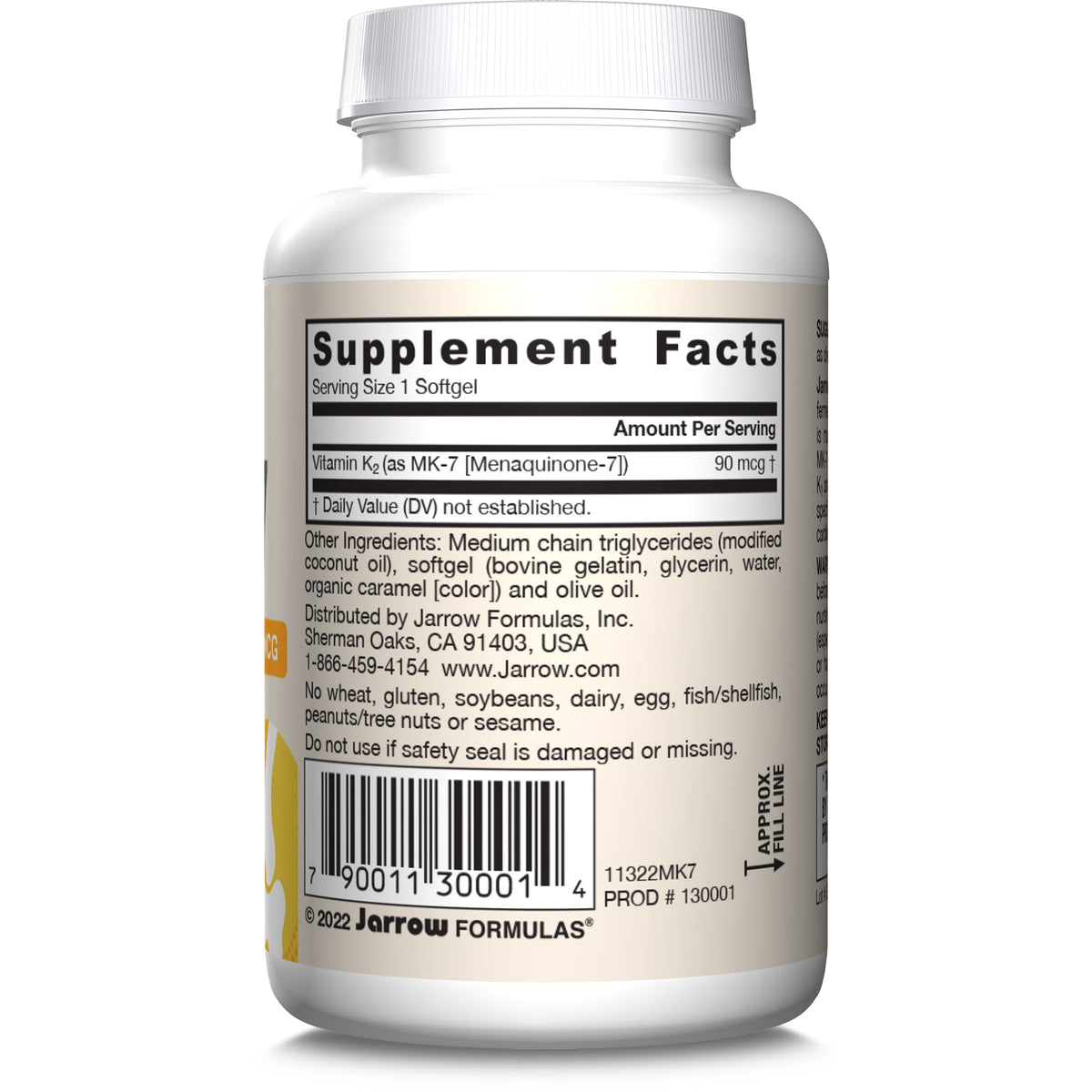 Supplement Facts for Jarrow Formulas MK-7 - 90mcg