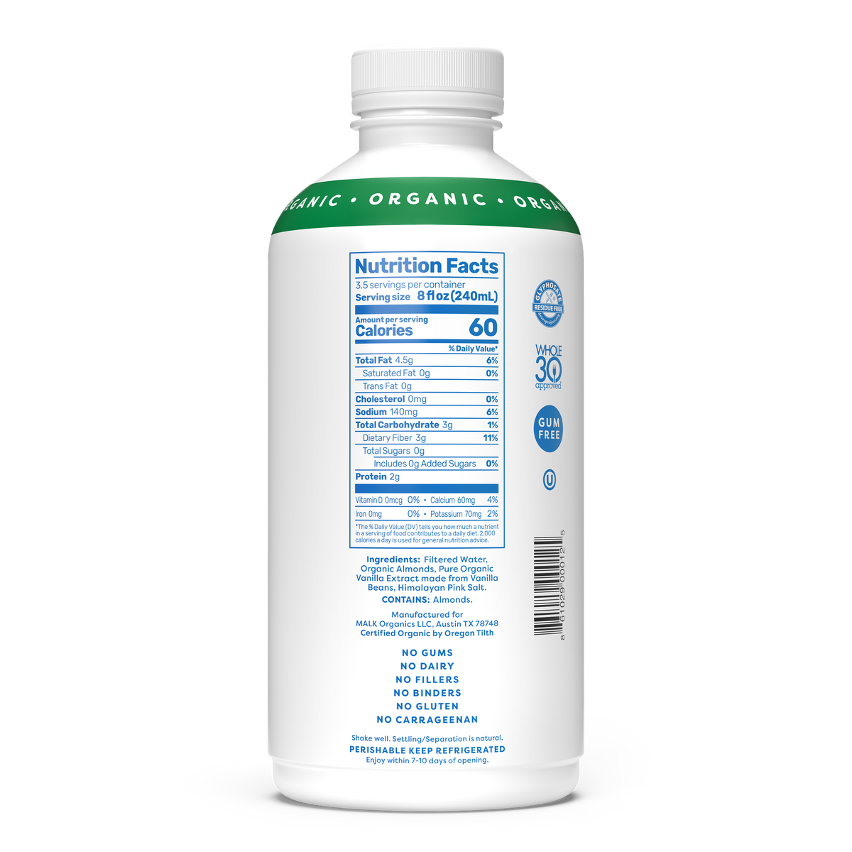 MALK Vanilla Almond Milk - Supplement/Nutrition Facts