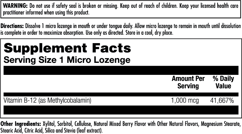 Supplement Facts for Kal B-12 Methylcobalamin Lozenges 1000 mcg