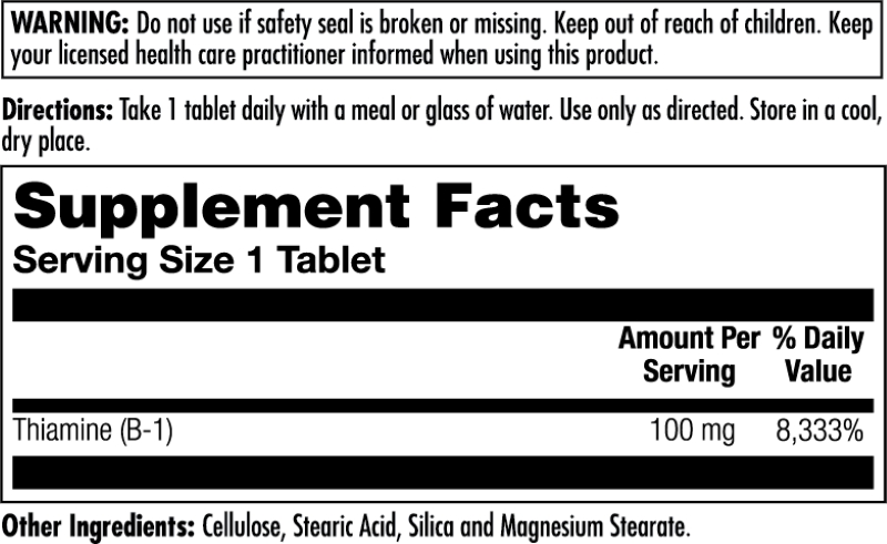 Supplement Facts for Kal B-1 Tablets 100mg