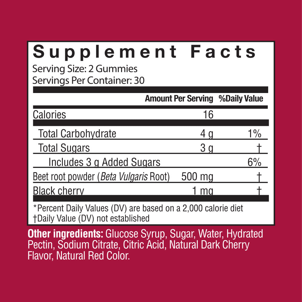 Supplement Facts for Country Farms Bountiful Beets Gummies