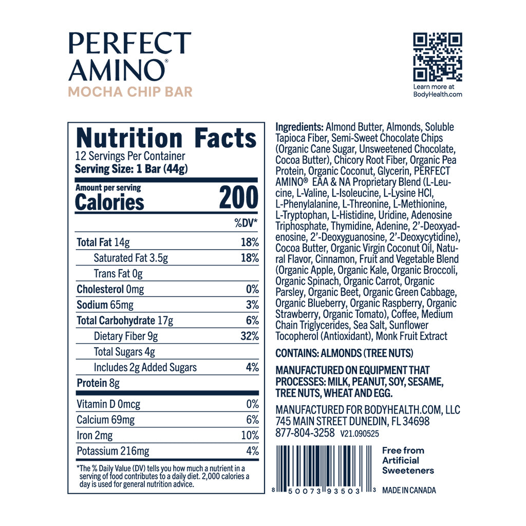 Nutrition Facts for BodyHealth Perfect Amino Bar, Mocha Chip
