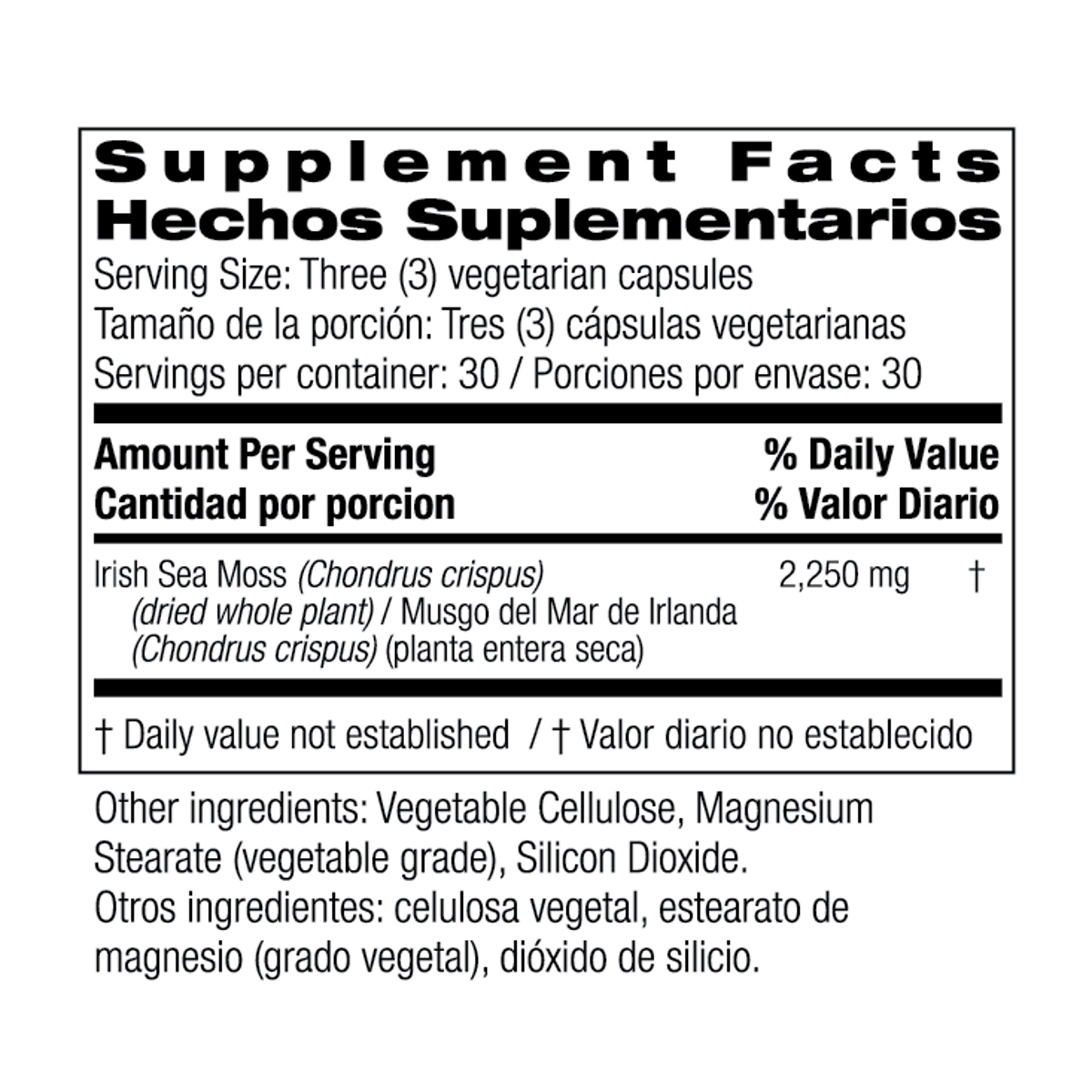 Supplement Facts for Bio Nutrition Irish Sea Moss
