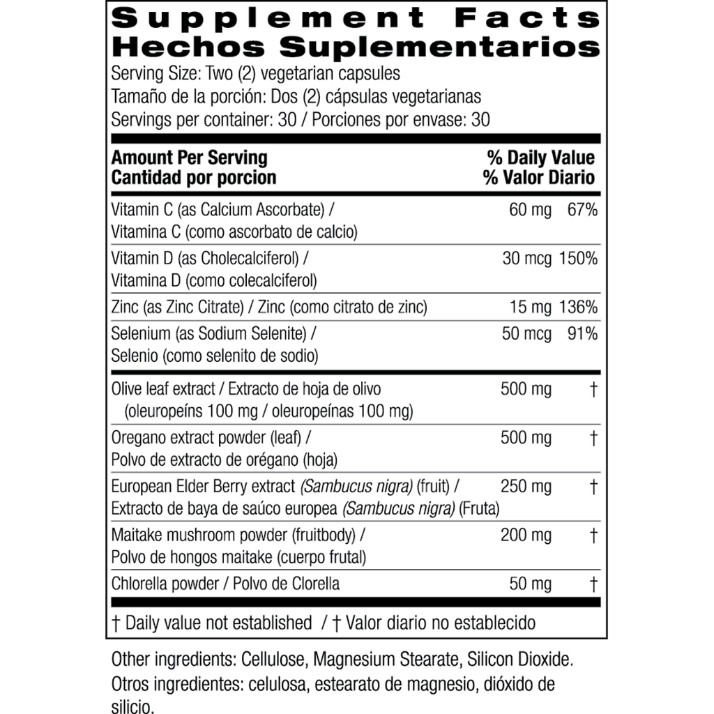 Supplement Facts for Bio Nutrition Olive Leaf & Oregano Immune Wellness