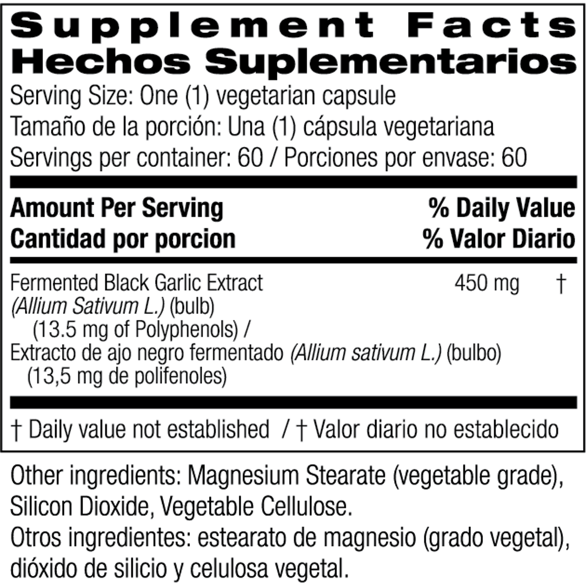 Supplement Facts for Bio Nutrition Fermented Black Garlic