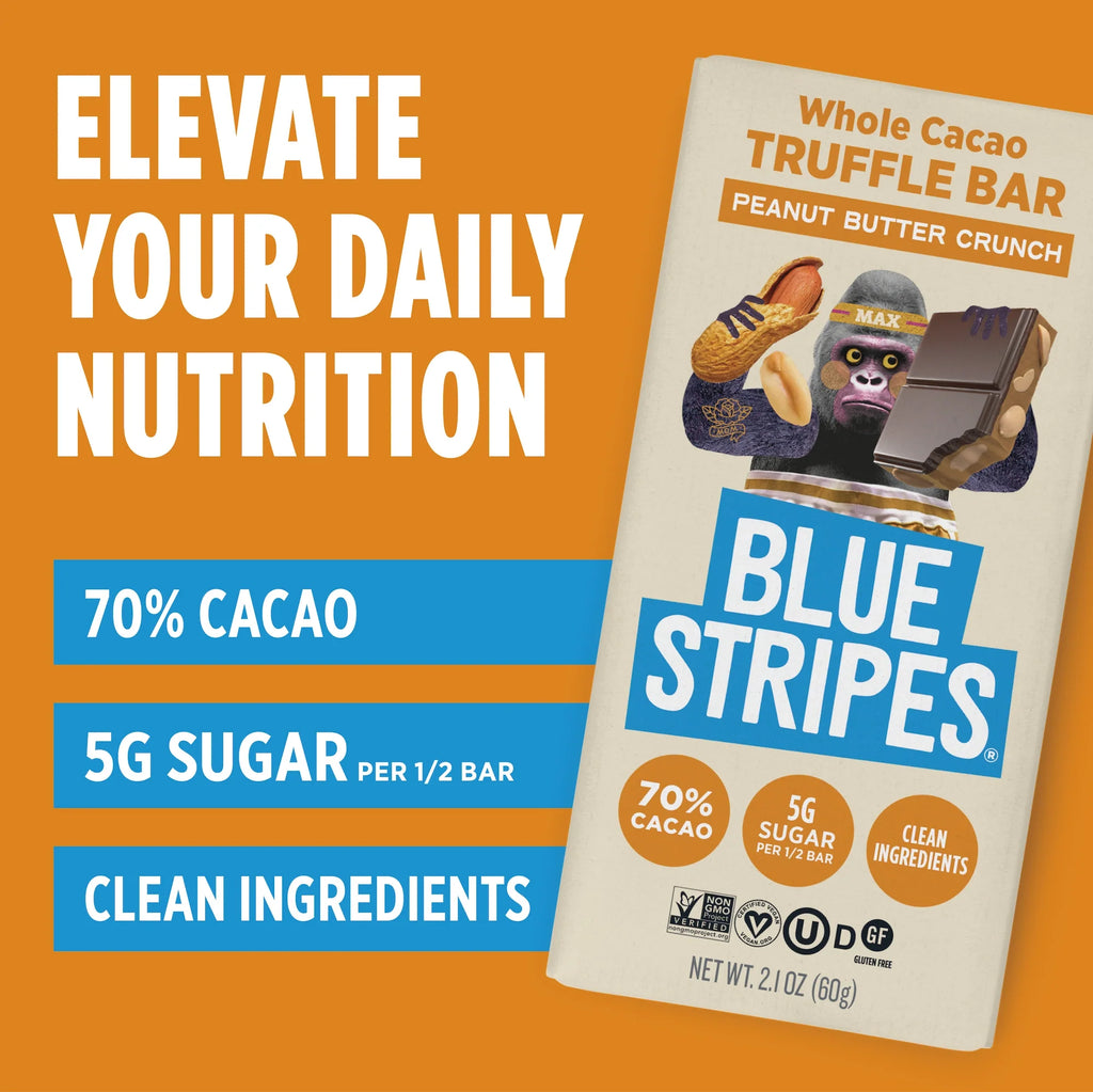Blue Stripes Whole Cacao Truffle Bar - Peanut Butter Crunch