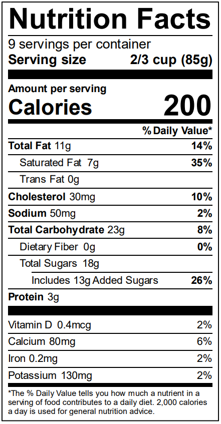 Nutrition Facts for Alden's Organic Banana Cookie Crumble Ice Cream
