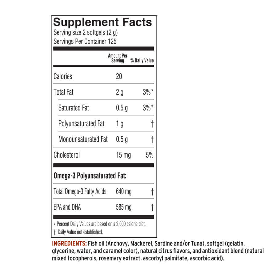 Supplement Facts for Barlean's Fresh Catch Fish Oil Softgels - Orange Flavor