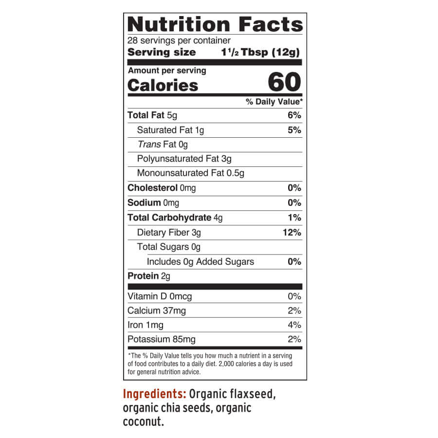 Supplement Facts for Barlean's Organic Flax Chia Coconut Seed Blend