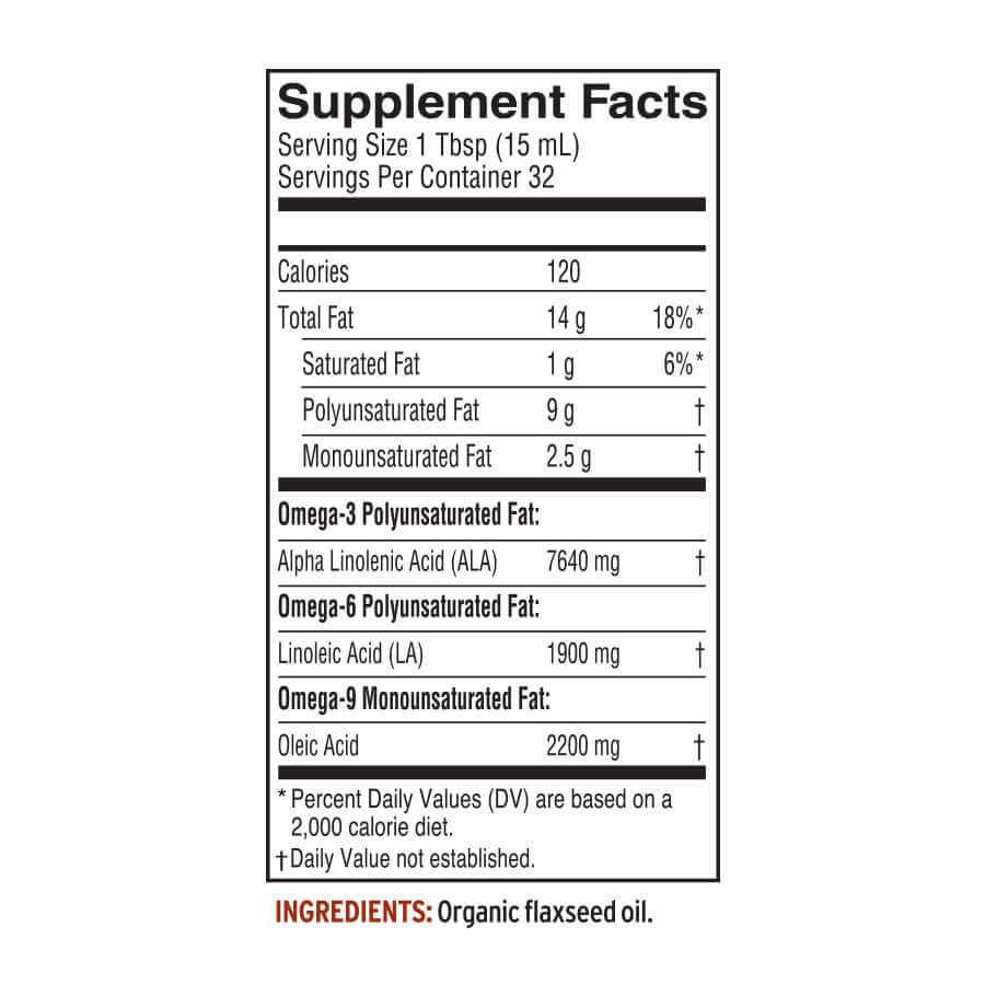Supplement Facts for Barlean's Organic Fresh Flax Oil