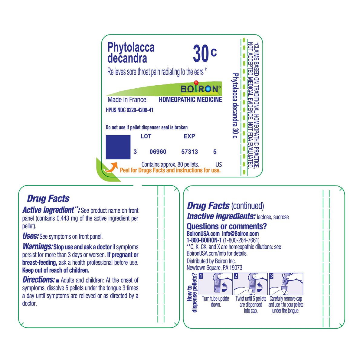 Boiron Phytolacca decandra 30C Drug Facts