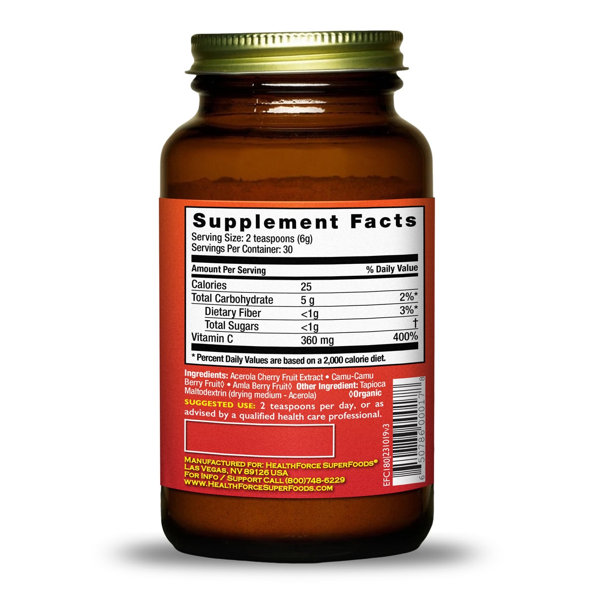 Supplement Facts for Health Force Super Foods Truly Natural Vitamin C Powder