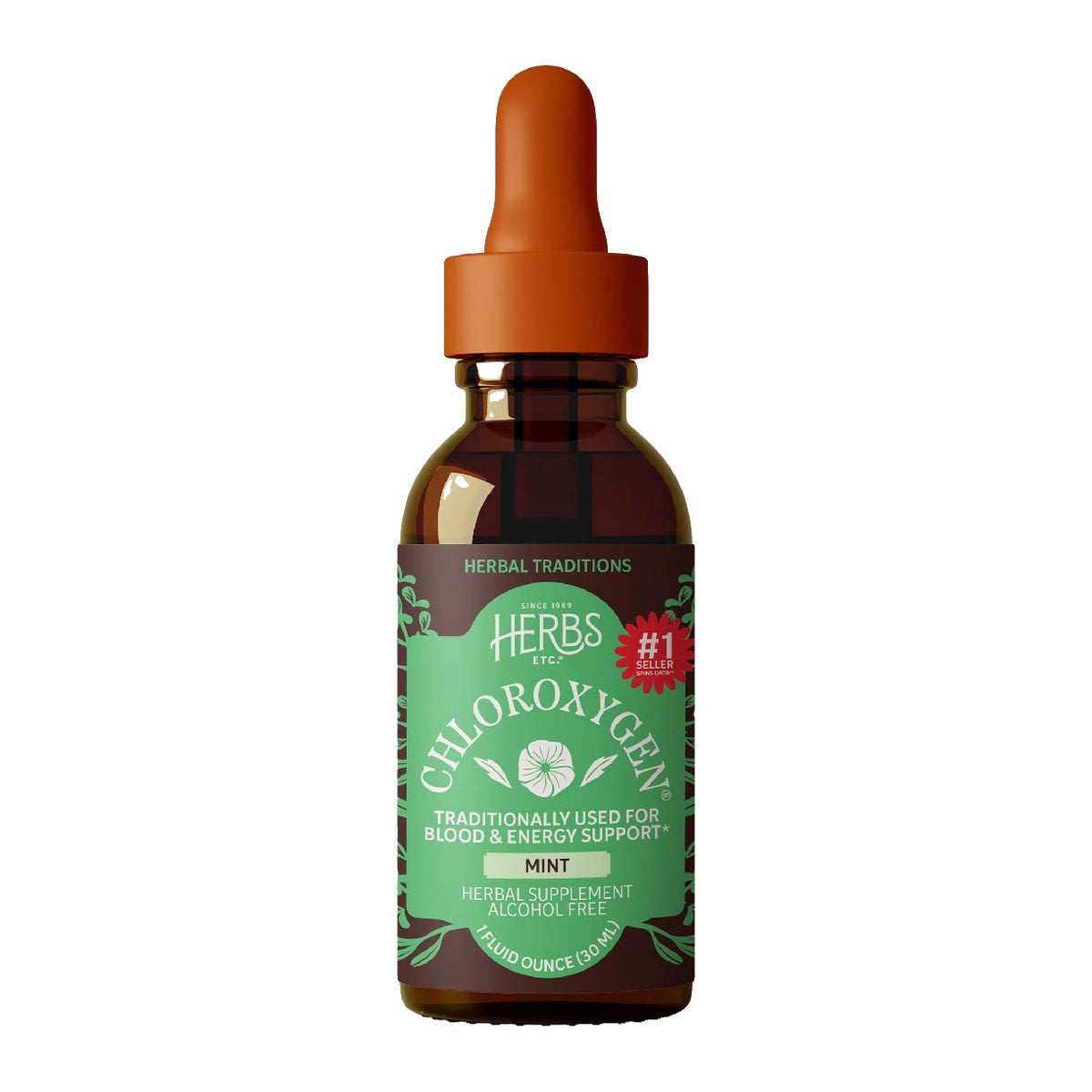 Herbs, Etc. ChlorOxygen® Chlorophyll Concentrate Mint Alcohol Free Drops