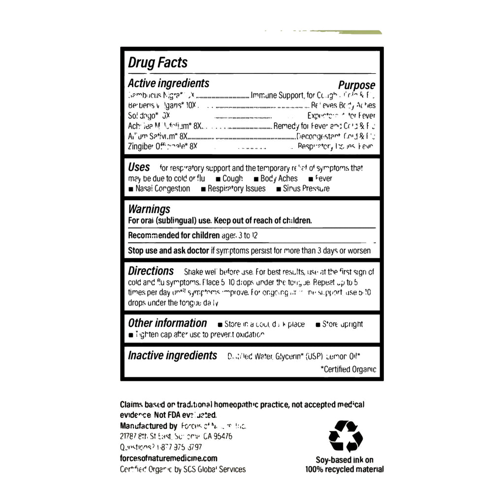 Cold & Flu for Kids – label panel