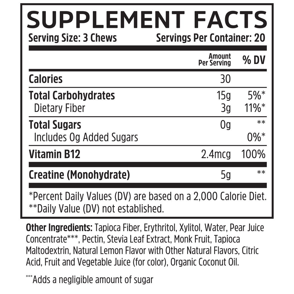 Supplement Facts for Zhou Nutrition Creatine Chews, Pink Lemonade