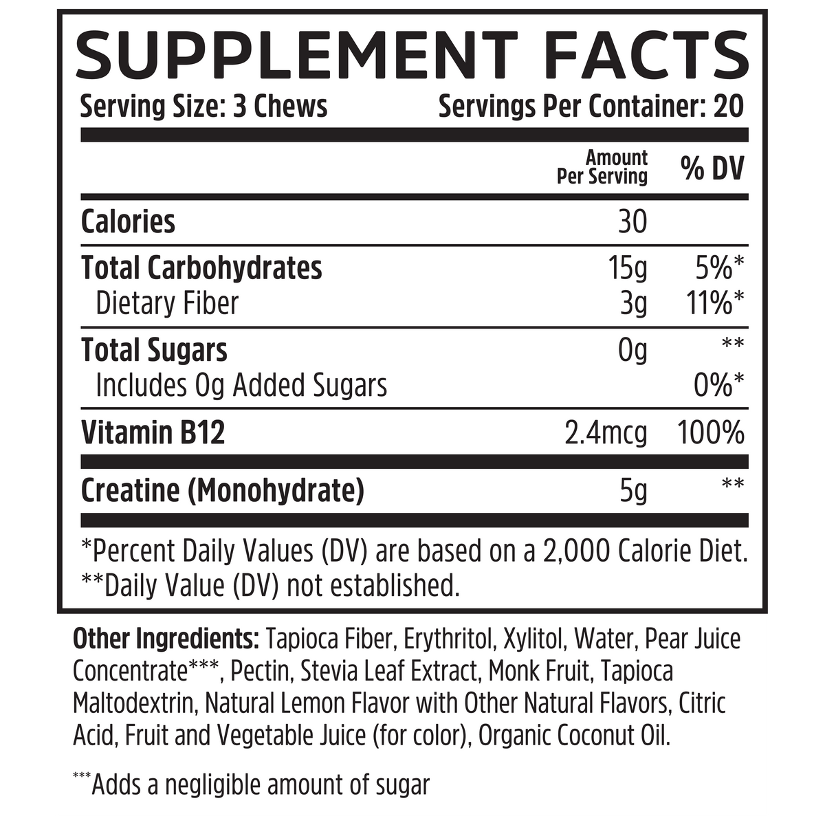 Supplement Facts for Zhou Nutrition Creatine Chews, Pink Lemonade