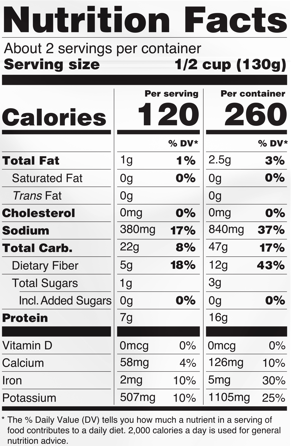 A Dozen Cousins Cuban Black Beans - Supplement/Nutrition Facts
