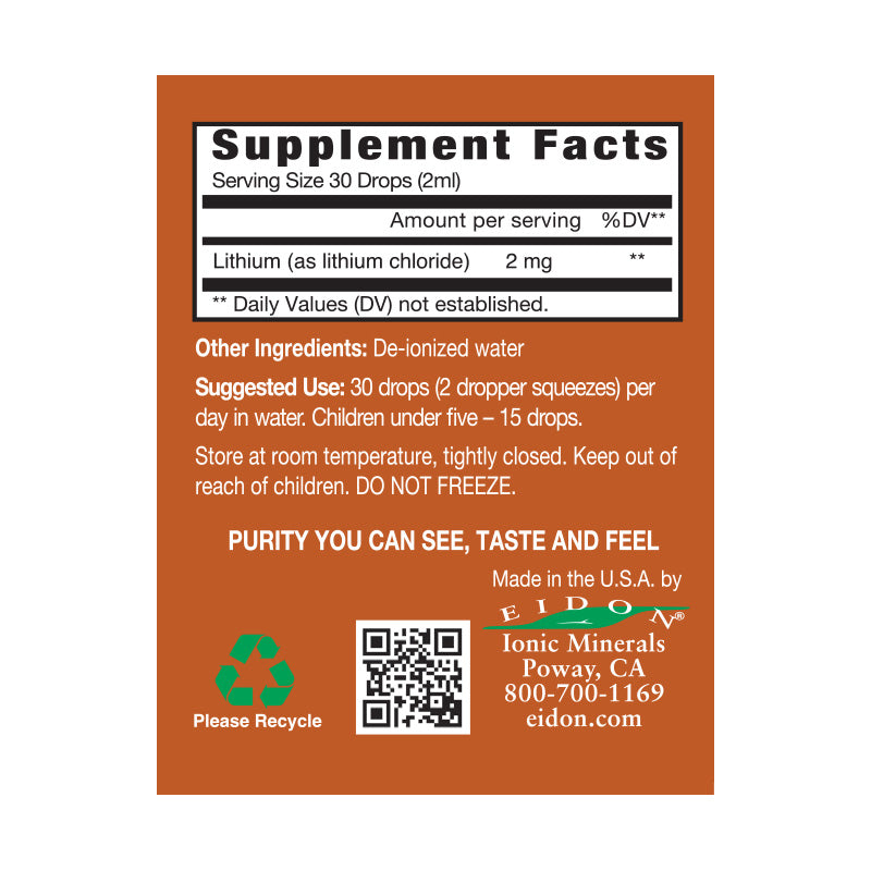 Supplement Facts for Eidon Liquid Lithium