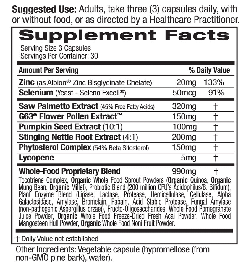 Supplement Facts for Emerald Labs Prostate Health