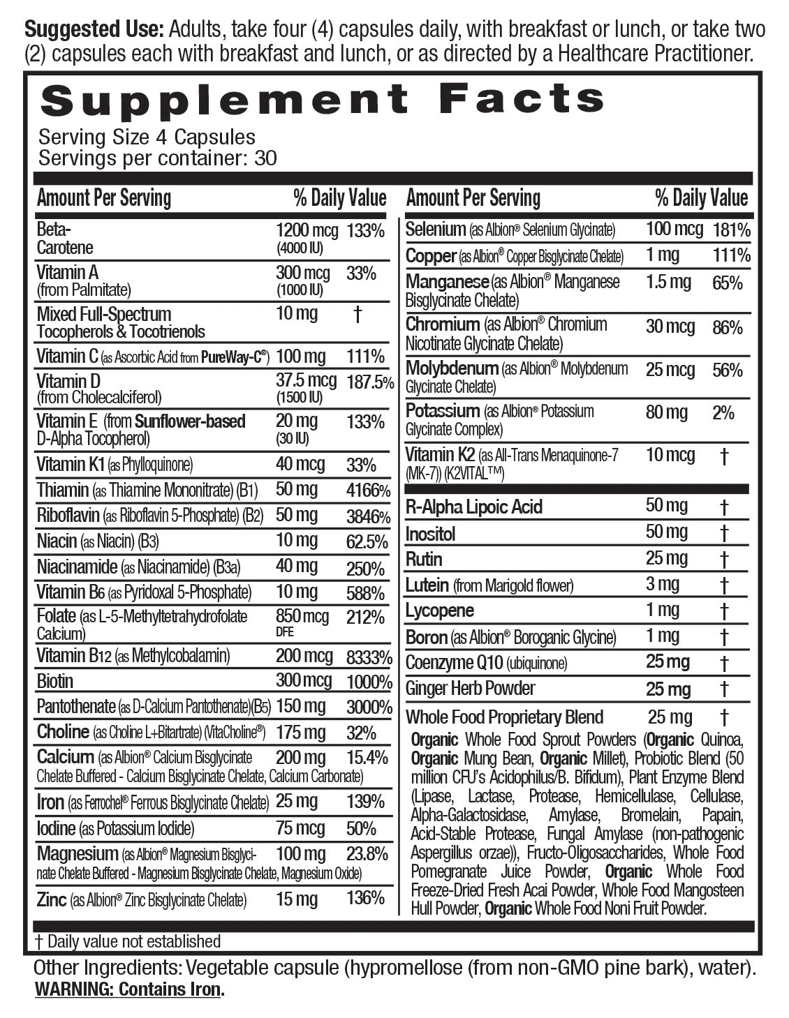 Supplement Facts for Emerald Labs Prenatal Clinical Multi