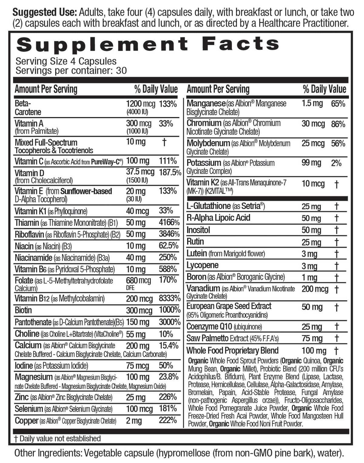 Supplement Facts for Emerald Labs Men's 45+ Clinical Multi