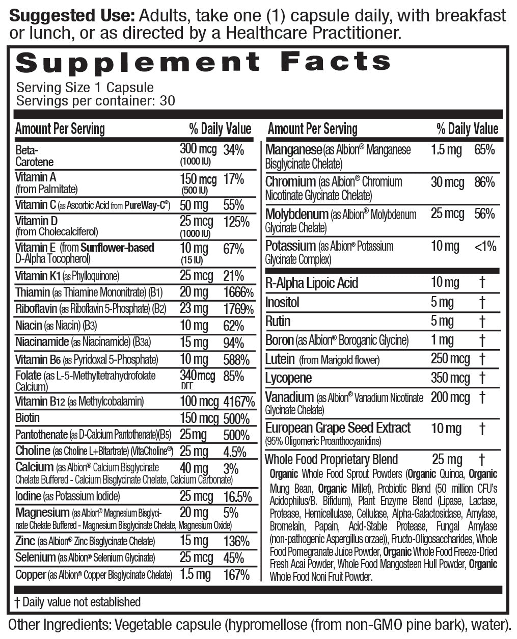 Supplement Facts for Emerald Labs Men's 1-Daily Multi