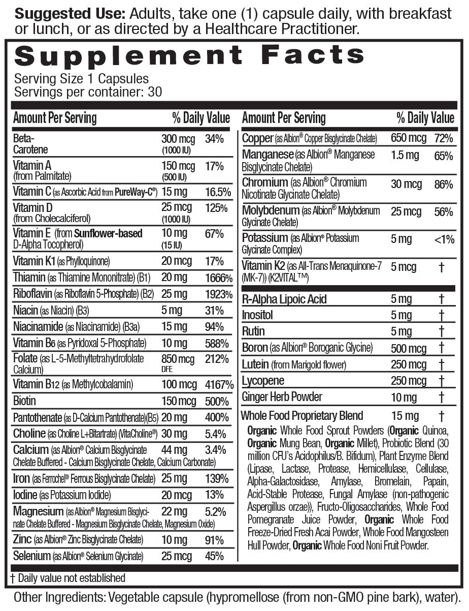 Supplement Facts for Emerald Labs Prenatal 1-Daily Multi