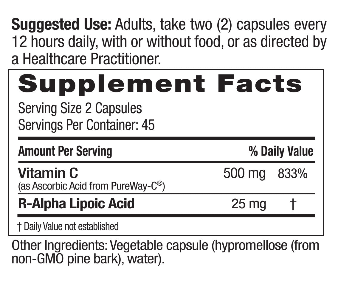 Supplement Facts for Emerald Labs Vitamin C as PureWay-C