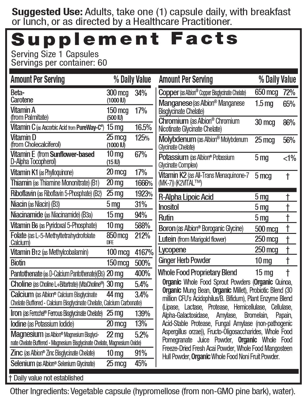 Supplement Facts for Emerald Labs Prenatal 1-Daily Multi