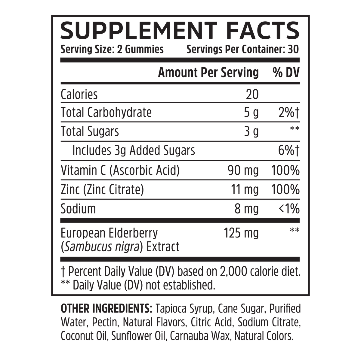 Supplement Facts for Zhou Nutrition Elder-Mune Elderberry Gummies