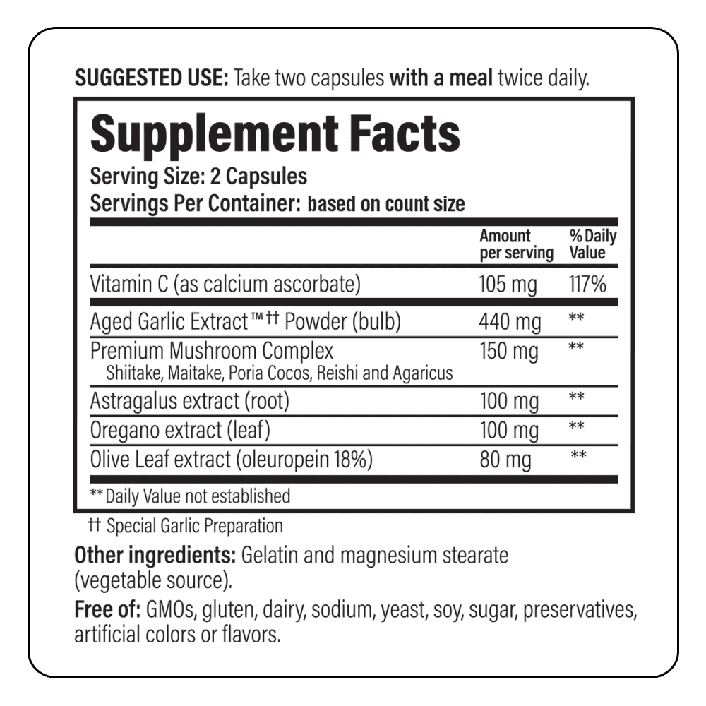 Kyolic Aged Garlic Extract Immune Formula 103 - Supplement/Nutrition Facts