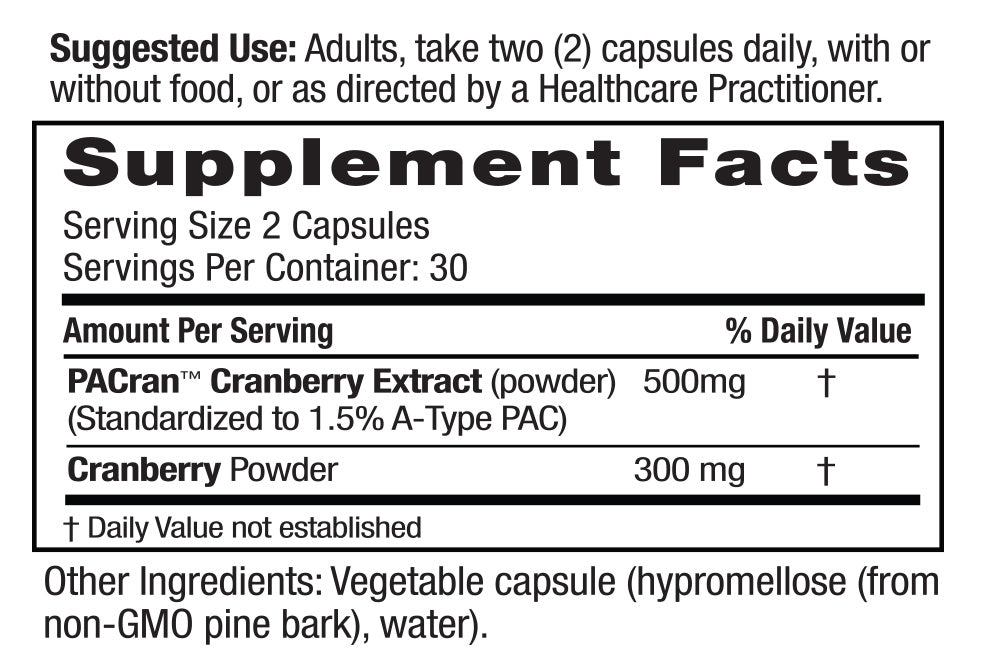 Supplement Facts for Emerald Labs Cranberry Fruit