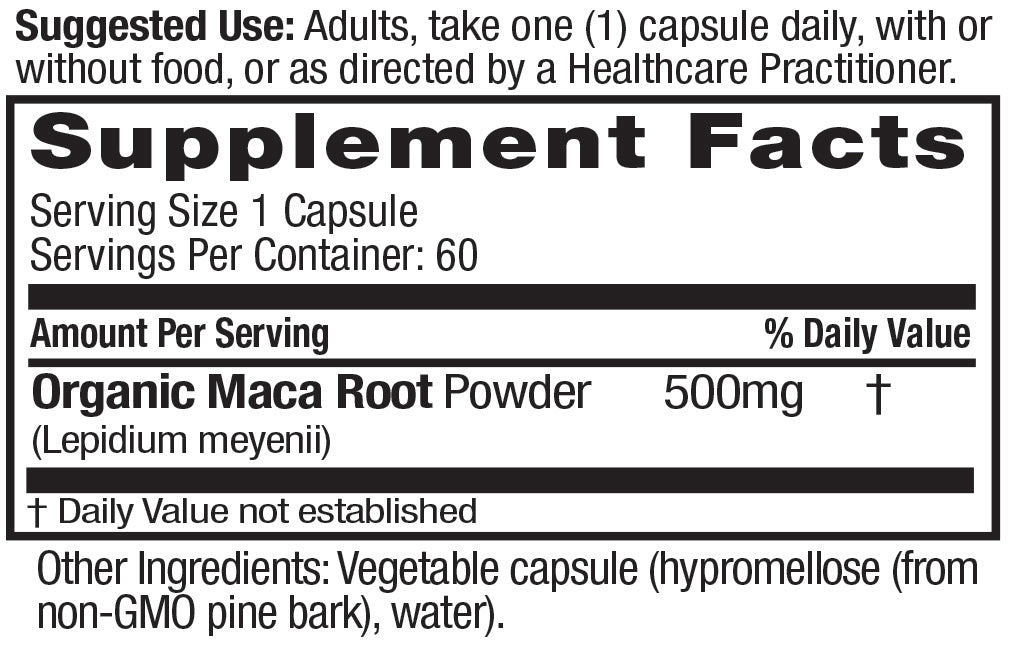 Supplement Facts for Emerald Labs Maca Root