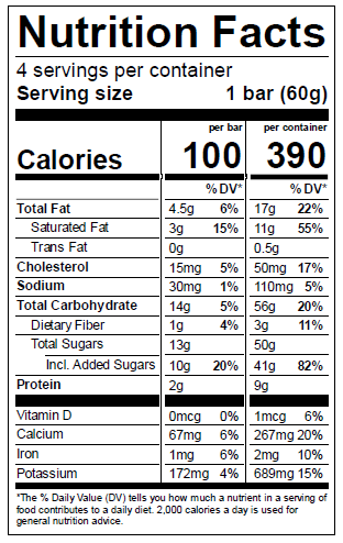 Nutrition Facts for Alden's Organic Chocolate Fudge Bar