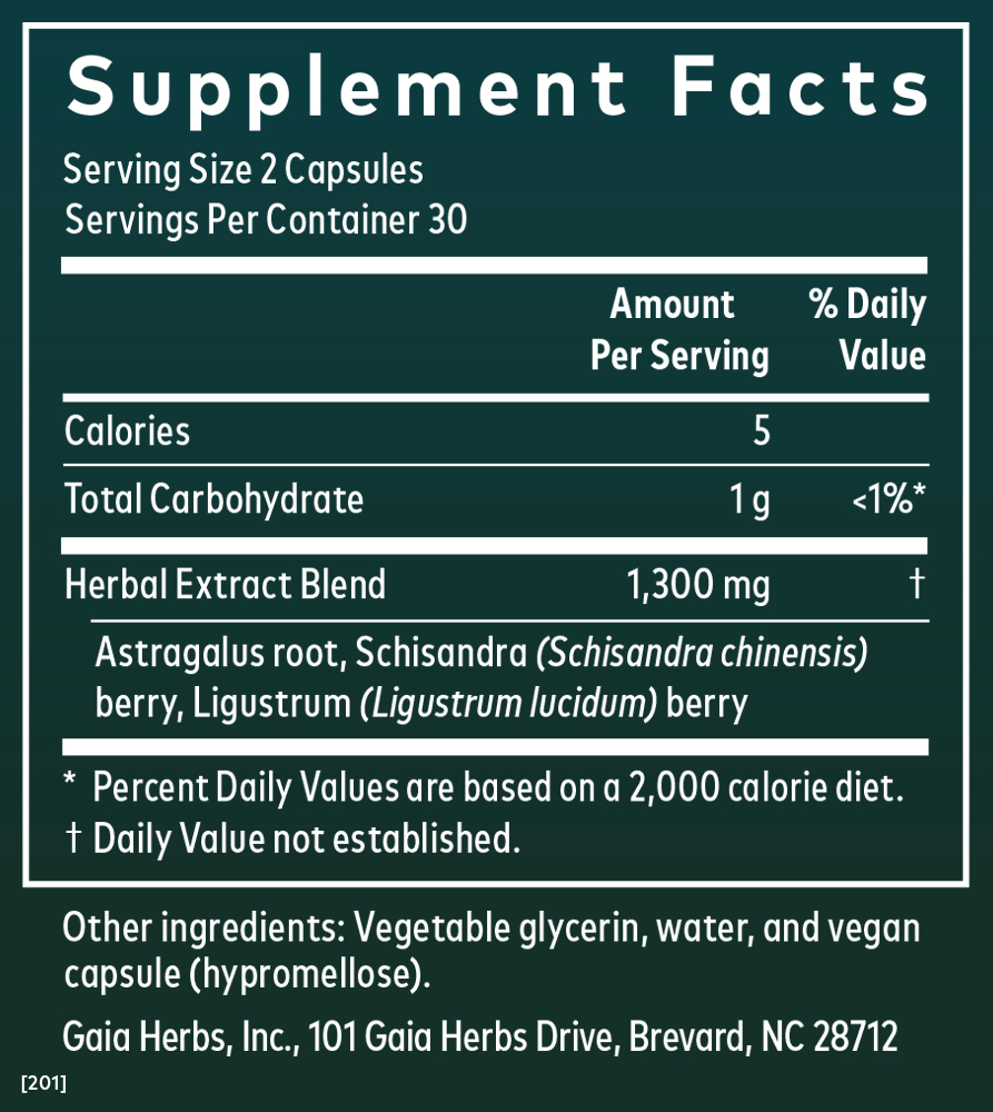 Supplement Facts for Gaia Herbs Astragalus Supreme