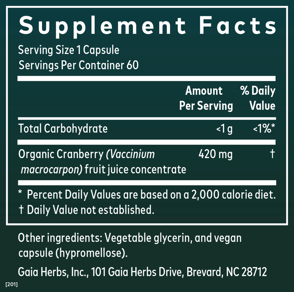 Supplement Facts for Gaia Herbs Cranberry Concentrate Capsules