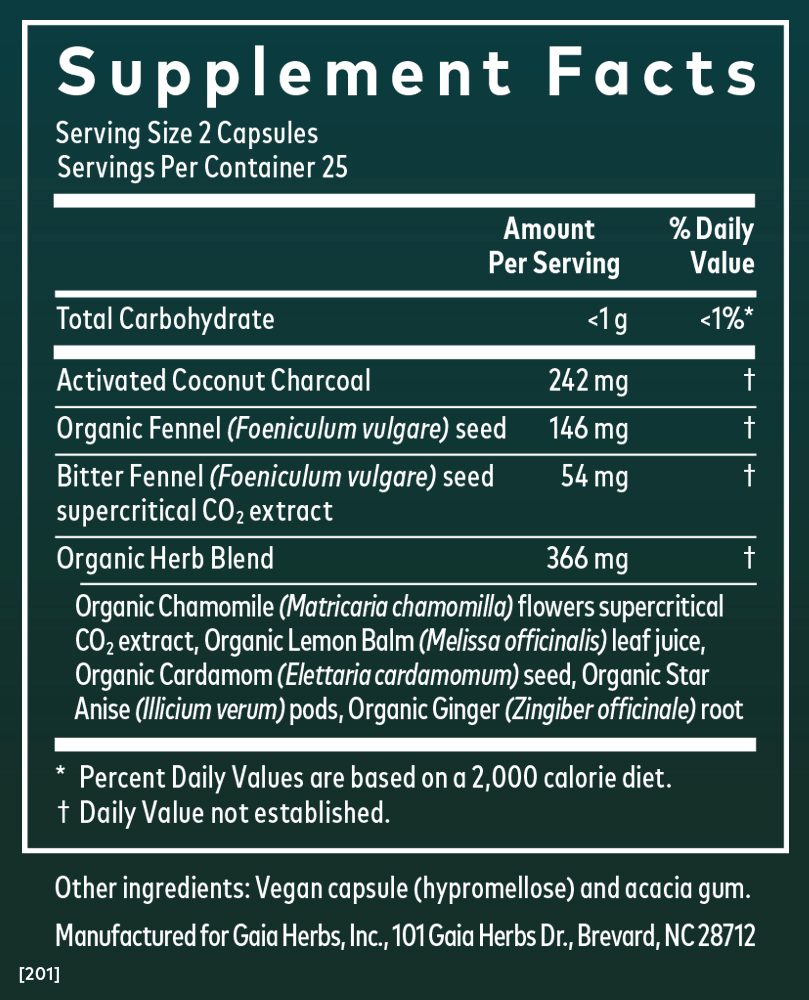 Supplement Facts for Gaia Herbs Gas & Bloating Capsules