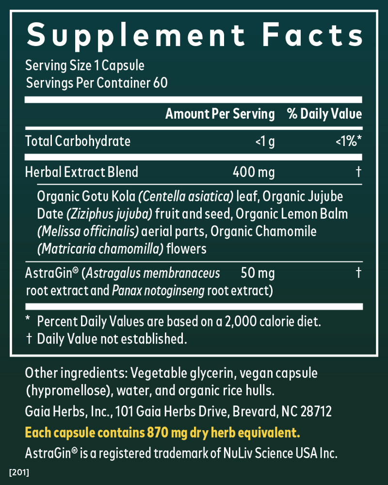 Supplement Facts for Gaia Herbs Gut Revival Capsules