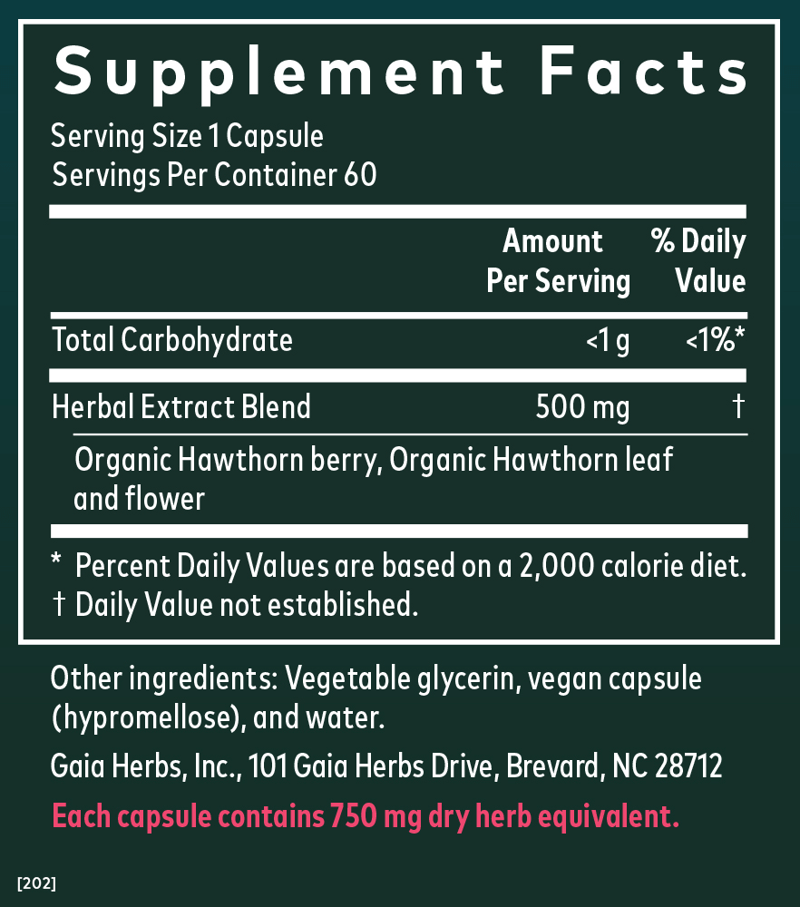 Supplement Facts for Gaia Herbs Hawthorn Supreme