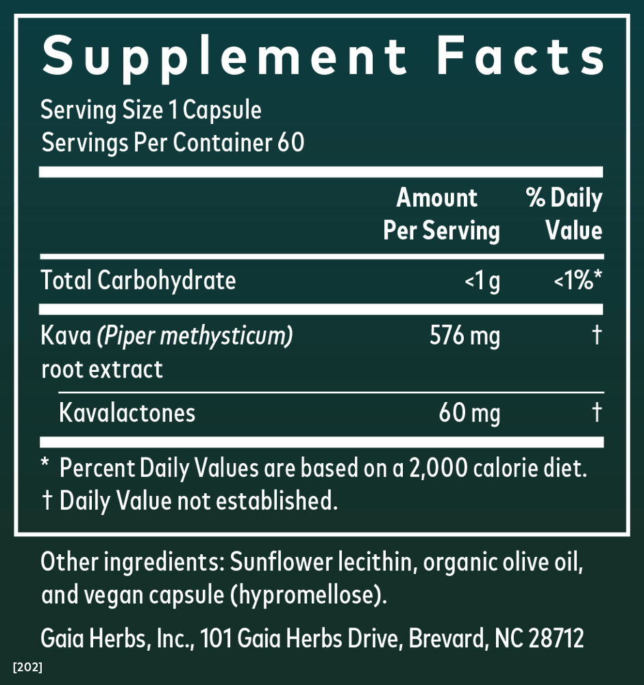 Supplement Facts for Gaia Herbs Kava Root